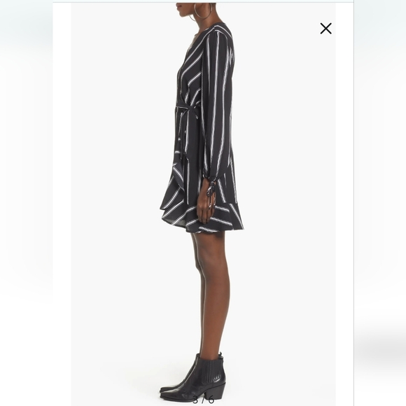 Band of Gypsies Women's Medium Black Pinstripe Faux Wrap Dress - Picture 7 of 16
